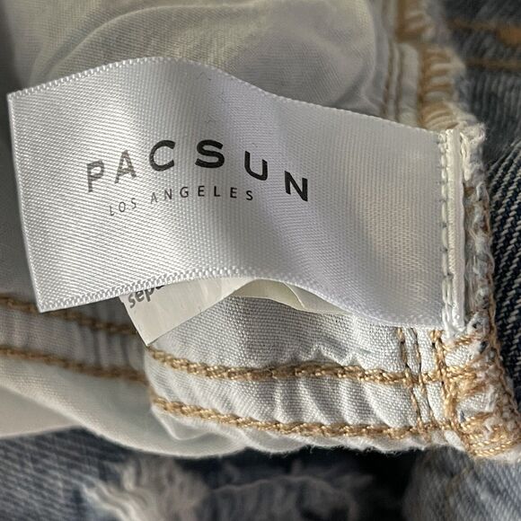 Pacsun SZ 26 Mom Jeans Hi-Rise Button-Fly Distressed Whiskered Medium Wash Blue - Picture 9 of 10